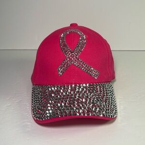 Pink Rhinestone Awareness Ribbon Cap